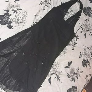 Mini black over the neck dress